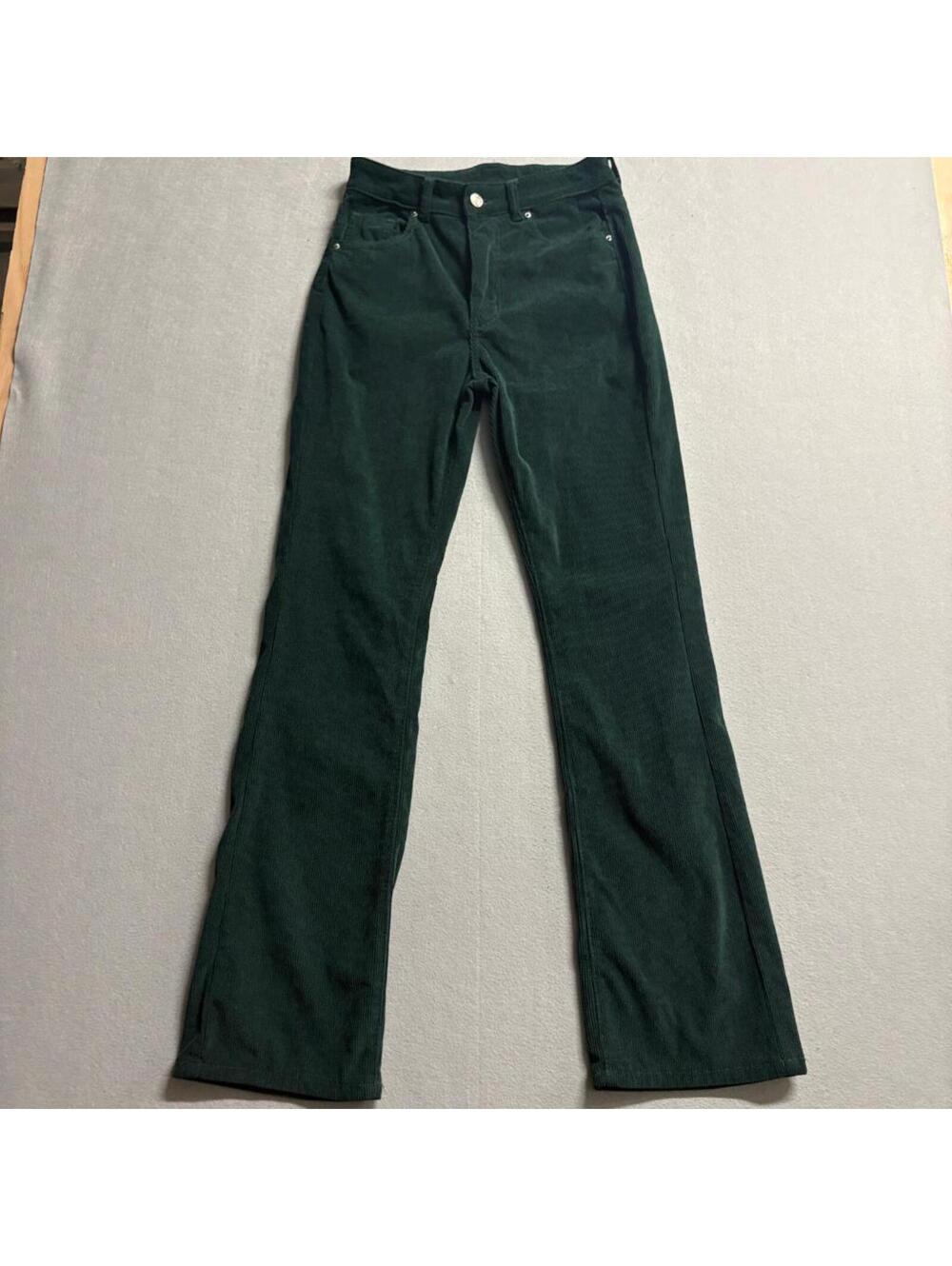 Shein Corduroy Pants Womens Small Green High Rise Straight Leg Stretch Casual